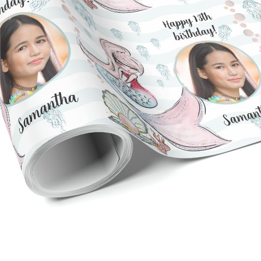 Schönes Foto Text Mermaid unter dem Meer Geschenkpapier (Rolleneckpunkt)