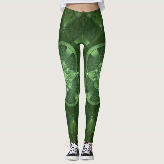 Schönes Fraktal Green Celtic Pattern Leggings (Vorderseite)