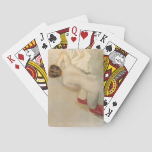 Schönes Frauengremium mit roten Strümpfen Spielkarten