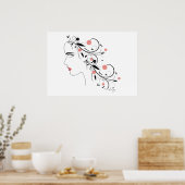 Schönes Frauenprofil mit Blume und Wirbel Poster (Küche)