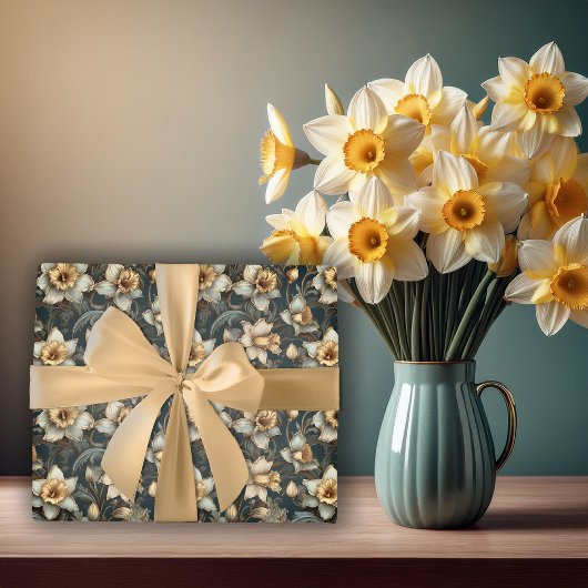 Schönes Frühlingsbarock Daffodien Blumenmuster Geschenkpapier