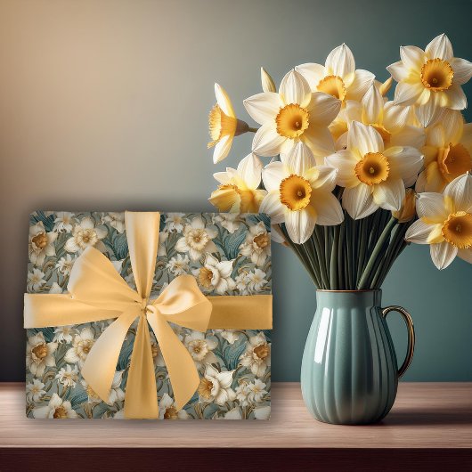 Schönes Frühlingsbarock Daffodien Blumenmuster Geschenkpapier