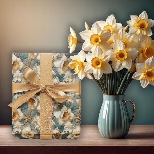 Schönes Frühlingsbarock Daffodien Blumenmuster Geschenkpapier