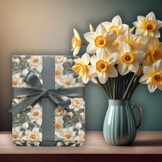 Schönes Frühlingsbarock Daffodien Blumenmuster Geschenkpapier