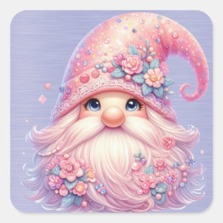 Schönes Funkelnd Rosa Gnome Quadratischer Aufkleber