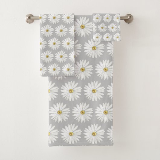 Schönes Gänseblümchen-Blumenmuster auf Hellgrau Badhandtuch Set (Insitu)
