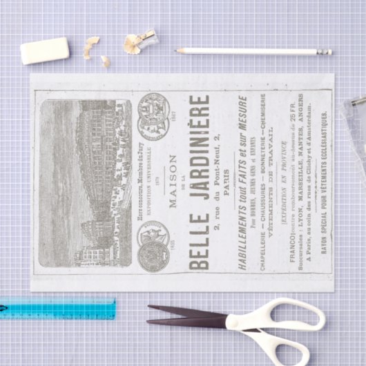 Schönes Gartenhaus Paris 1888 Seidenpapier (Handwerk)