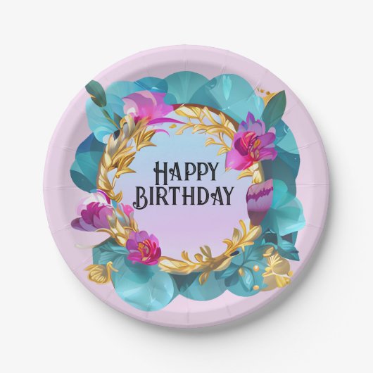 Schönes Geburtstagsblumenreich Pappteller (Vorderseite)