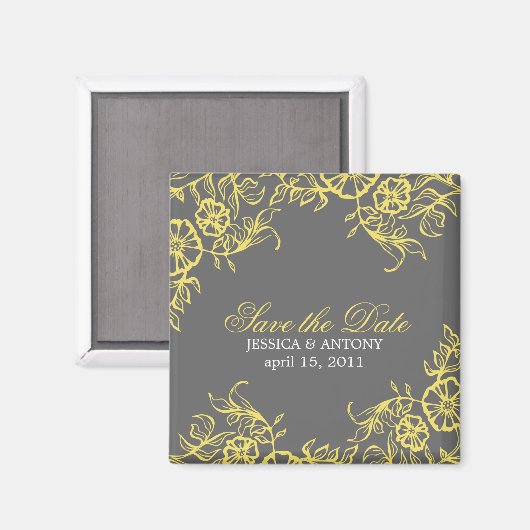 Schönes Gelb & Grau Save the Date Magnet (Vorderseite/Rückseite)