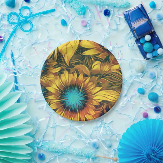 Schönes, gelbes, Aquamarines Blumenmuster Pappteller (Party)
