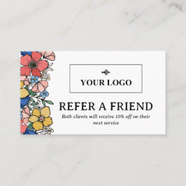 Schönes gelbes blaues Korallen-Blumenlogo Empfehlungskarte