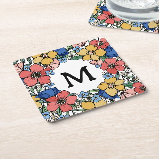 Schönes gelbes blaues Korallenblumenmonogramm Rechteckiger Pappuntersetzer (angewinkelt)