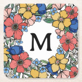 Schönes gelbes blaues Korallenblumenmonogramm Rechteckiger Pappuntersetzer (Vorderseite)