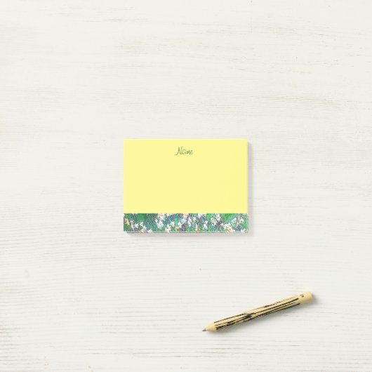 Schönes gelbes Blumendesign mit Lippengrenzen Post-it Klebezettel (Auf Schreibtisch)
