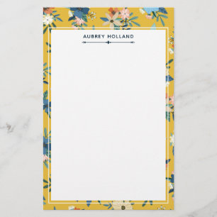 Schönes gelbes Blumenmuster mit Namen Briefpapier