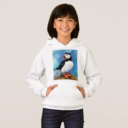 Schönes Gemälde von Puffin Bird Migning - Hoodie (Vorne ganz)