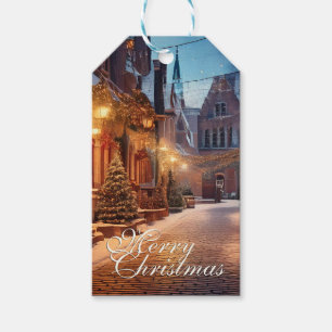 Schönes, gemütliches Weihnachtsmotiv in einer trau Geschenkanhänger