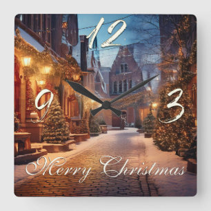 Schönes, gemütliches Weihnachtsmotiv in einer trau Quadratische Wanduhr