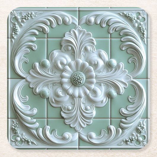 Schönes, gepflastertes, weißes, helles Grün Rechteckiger Pappuntersetzer (Vorderseite)