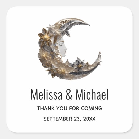 Schönes Gesicht auf dem Mond Danke Quadratischer Aufkleber (Vorderseite)