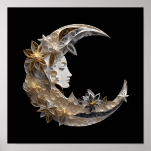 Schönes Gesicht auf dem Mond Poster