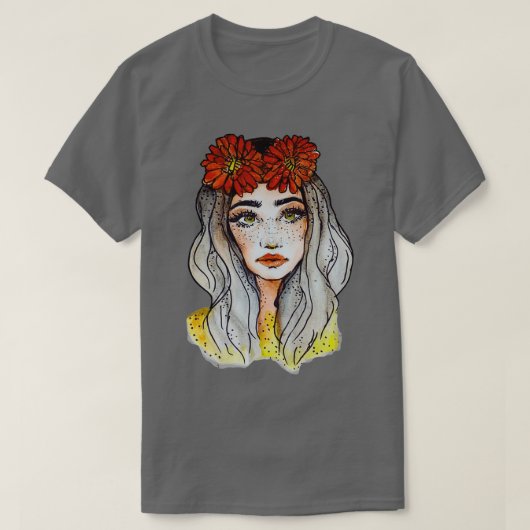 Schönes Gesicht mit roter Blume Grafisches Geschen T-Shirt (Design vorne)