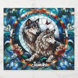 Schönes gestanztes Glas Look Wolf Pair Bierflaschenetikett