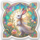 Schönes, gesteinigtes Glas Fantasy Rabbit Oster Aufkleber (Vorderseite)