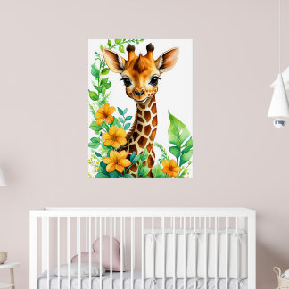 Schönes Giraffentier mit orangefarbenen Blume Poster