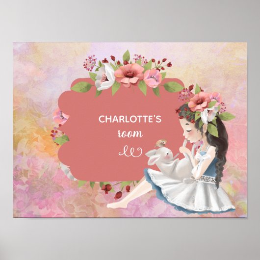 Schönes Girl, Bunny und Blume Kinderposter Poster (Vorne)