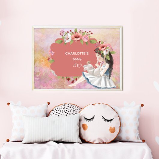 Schönes Girl, Bunny und Blume Kinderposter Poster
