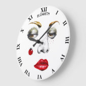 Schönes Girl-Gesicht Zeichnend mit Ladybug Große Wanduhr (Winkel)