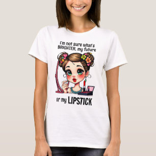 Schönes Girl Lipstick Make-up Farbenfrohe Blume T-Shirt