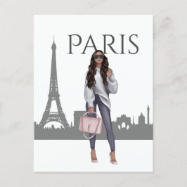 Schönes Girl mit Eiffelturm Postkarte