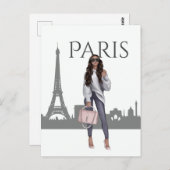 Schönes Girl mit Eiffelturm Postkarte (Vorne/Hinten)