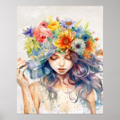 Schönes Girl-Portrait mit Blume im Kopf Poster (Vorne)