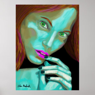 Schönes Girl-Portrait mit fluoreszierenden Farben Poster