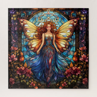 Schönes Glas-Fenster mit Fairy Stached Puzzle
