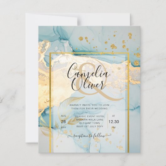 Schönes Glas Gold Hochzeit einladen Türkis (Vorderseite)
