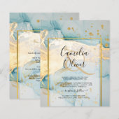 Schönes Glas Gold Hochzeit einladen Türkis (Vorne/Hinten)