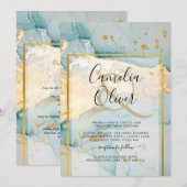 Schönes Glas Gold Hochzeit einladen Türkis Einladung (Vorne/Hinten)