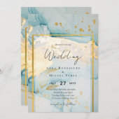 Schönes Glas Gold Hochzeit einladen Türkis Einladung (Vorne/Hinten)