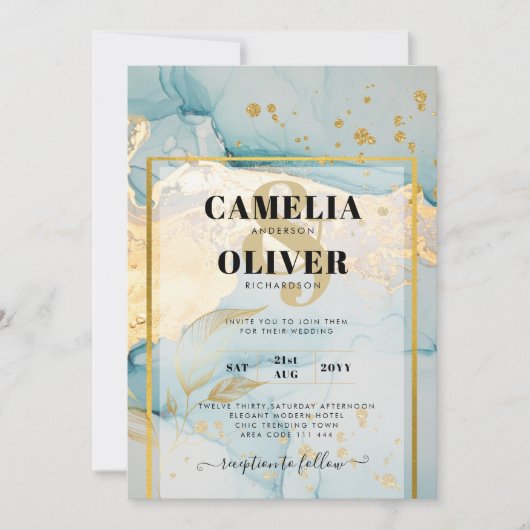 Schönes Glas Gold Hochzeit einladen Türkis Einladung (Vorderseite)
