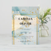 Schönes Glas Gold Hochzeit einladen Türkis Einladung (Stehend Vorderseite)