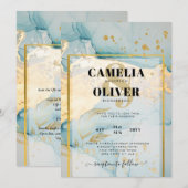 Schönes Glas Gold Hochzeit einladen Türkis Einladung (Vorne/Hinten)