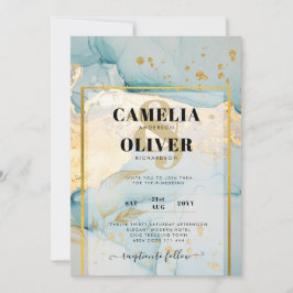 Schönes Glas Gold Hochzeit einladen Türkis Einladung