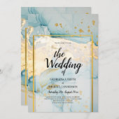 Schönes Glas Gold Hochzeit einladen Türkis Einladung (Vorne/Hinten)