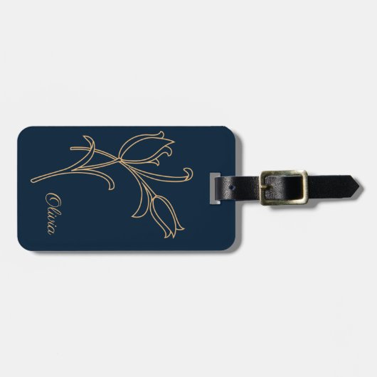 Schönes Gold Art Deco tulips Gepäckstück Gepäckanhänger (Vorderseite horizontal)