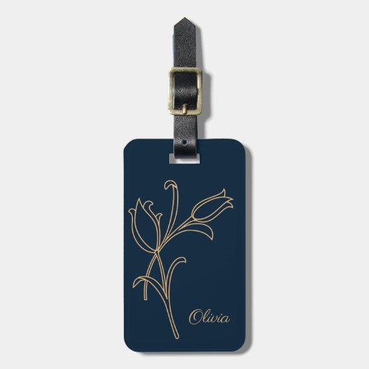 Schönes Gold Art Deco tulips Gepäckstück Gepäckanhänger (Vorderseite vertikal)