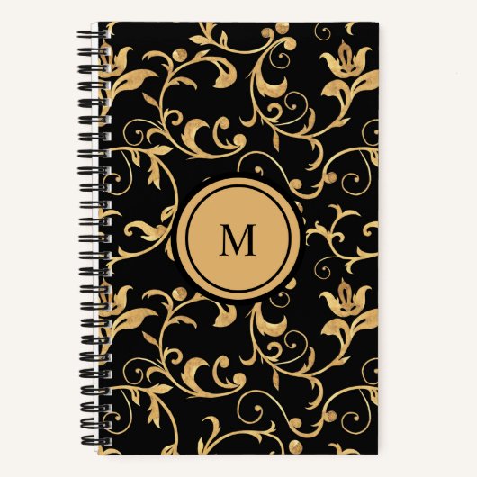 Schönes Gold Black Royal Damask SpiralNotebook Notizblock (Vorderseite)